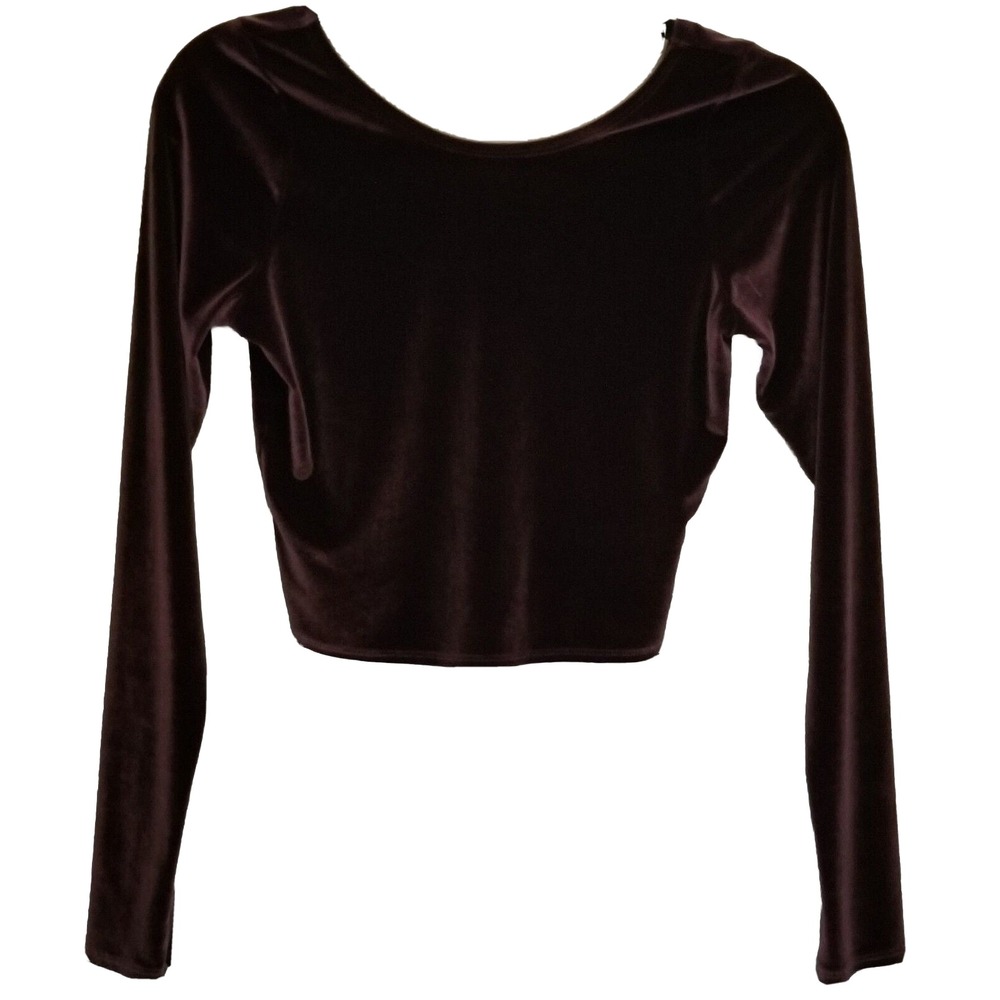 Abercrombie & Fitch Top Women M Purple Crop Long Sleeve Velvet Velour Whimsogoth